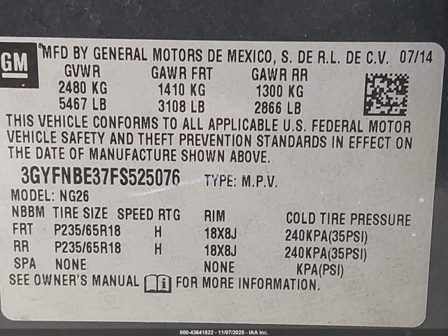 2015 CADILLAC SRX 3GYFNBE37FS525076 Photo 8