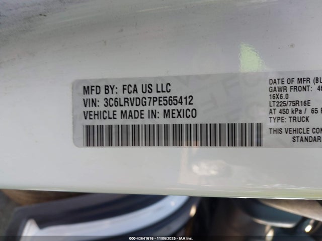 43641616 :رقم المزاد ، 3C6LRVDG7PE565412 vin ، 2023 Ram Promaster 2500 High Roof 159 Wb مزاد بيع