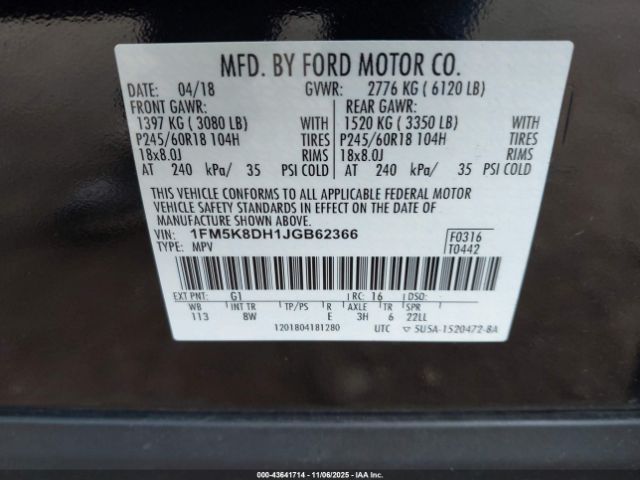 2018 FORD EXPLORER 1FM5K8DH1JGB62366 Photo 8