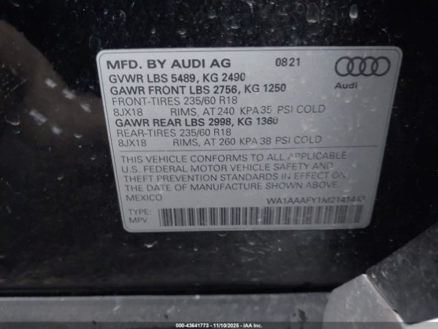 2021 AUDI Q5 WA1AAAFY1M2141443 Photo 8