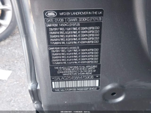 2008 LAND ROVER LR3 SALAG25458A475908 Photo 8