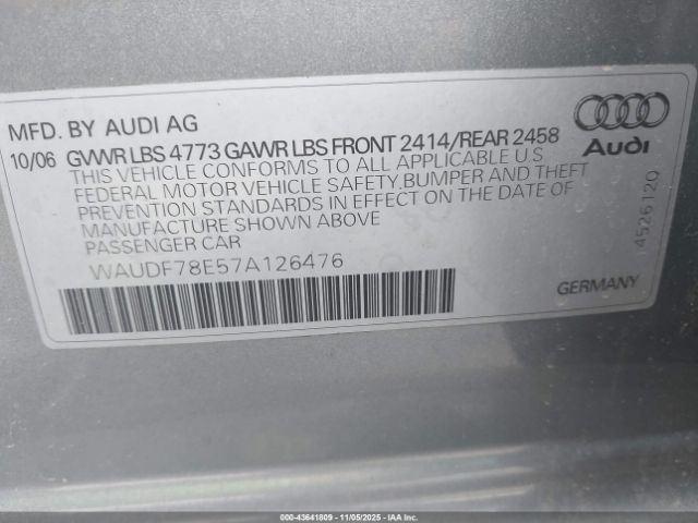2007 AUDI A4 WAUDF78E57A126476 Photo 8