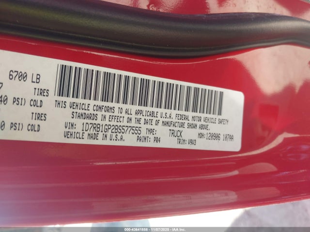 2011 Ram Ram 1500 Slt მანქანა იყიდება აუქციონზე, vin: 1D7RB1GP2BS577555, აუქციონის ნომერი: 43641858