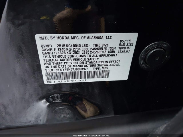 Honda Pilot Ex-l 2018 5FNYF5H57JB023972 Image 9