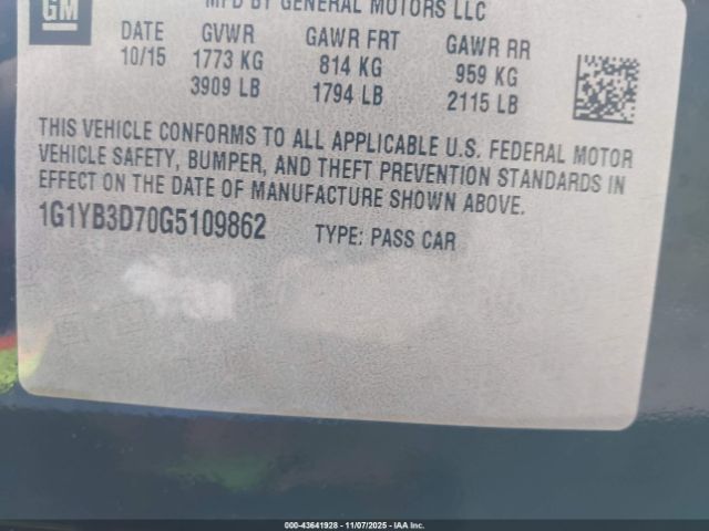 2016 CHEVROLET CORVETTE 1G1YB3D70G5109862 Photo 8