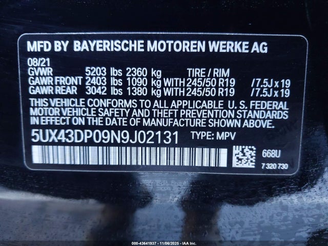5UX43DP09N9J02131 BMW X3 Sdrive30i