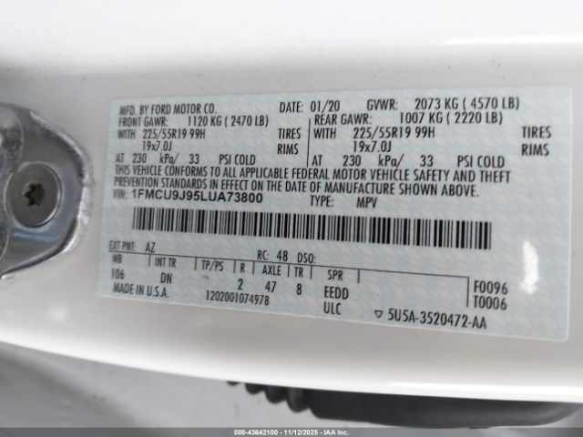 2020 FORD ESCAPE 1FMCU9J95LUA73800 Photo 8