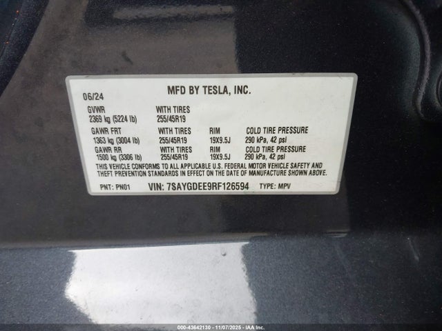 7SAYGDEE9RF126594 Tesla Model Y Long Range Dual Motor All-wheel Drive