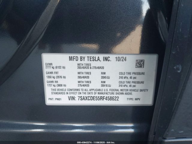 2024 TESLA MODEL X 7SAXCDE55RF458622 Photo 8
