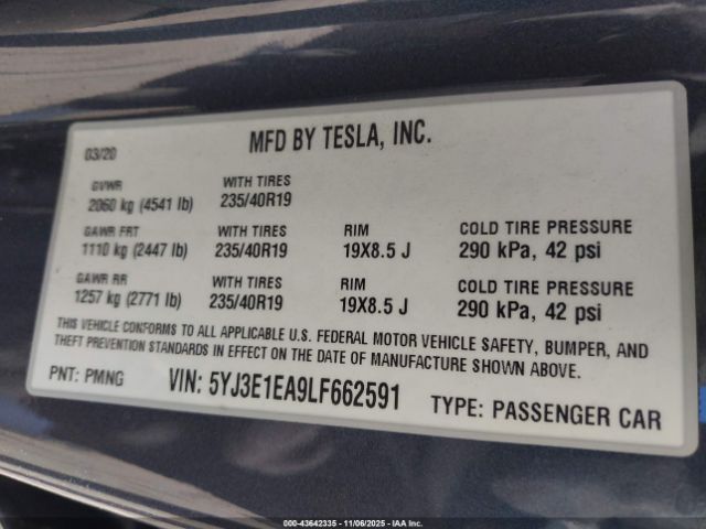 2020 TESLA MODEL 3 5YJ3E1EA9LF662591 Photo 8