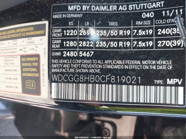 Aukcja sprzedaży 2012 Mercedes-benz Glk 350 4matic, vin: WDCGG8HB0CF819021, numer aukcji: 43642343