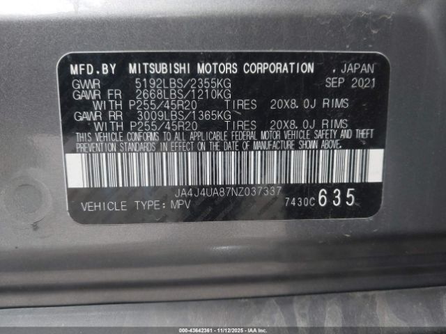 2022 MITSUBISHI OUTLANDER JA4J4UA87NZ037337 Photo 8