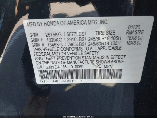 2020 ACURA MDX 5J8YD4H36LL019069 Photo 8