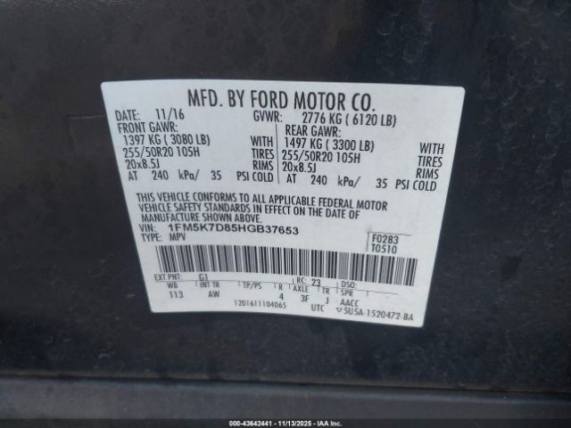 2017 FORD EXPLORER 1FM5K7D85HGB37653 Photo 8