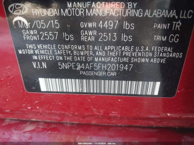 2015 HYUNDAI SONATA 5NPE24AF5FH201947 Photo 8