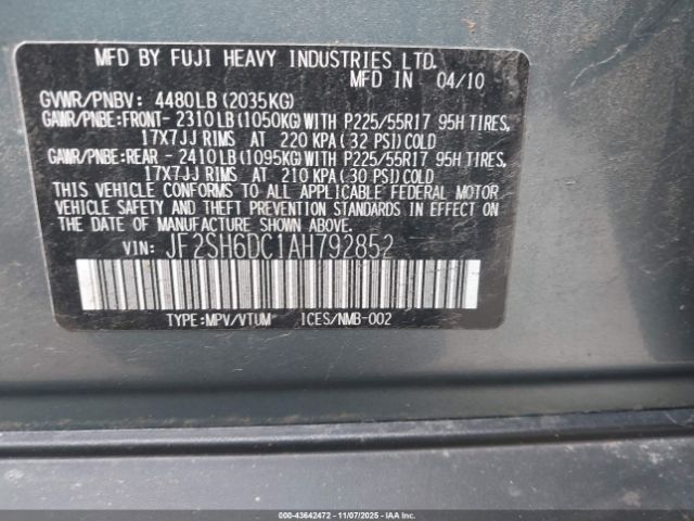 2010 SUBARU FORESTER JF2SH6DC1AH792852 Photo 8