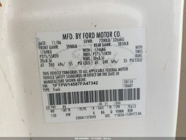 2007 FORD F-150 1FTPW14587FA47342 Photo 8