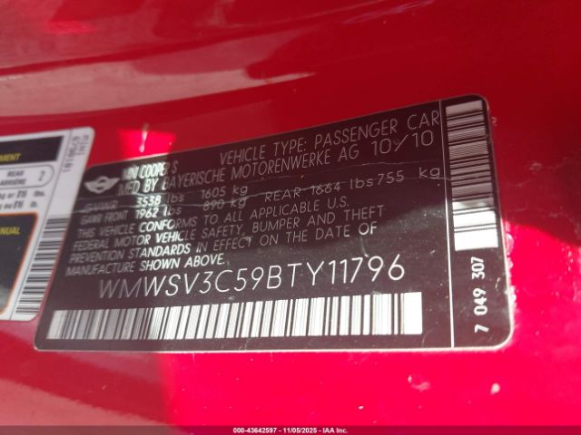 2011 MINI COOPER S WMWSV3C59BTY11796 Photo 8