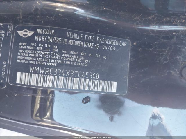2003 MINI COOPER WMWRC334X3TC45308 Photo 8