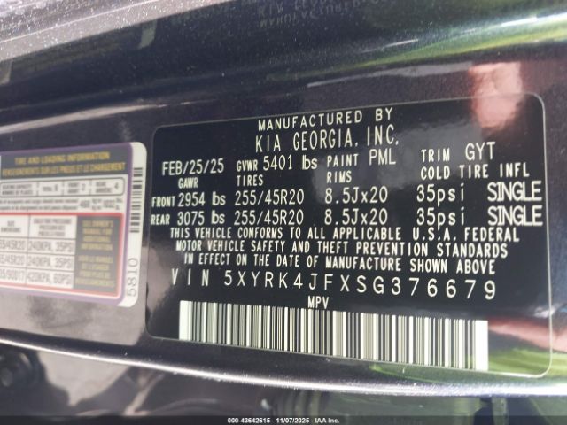 2025 KIA SORENTO 5XYRK4JFXSG376679 Photo 8