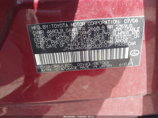 2007 LEXUS ES 350 JTHBJ46G572040010 Photo 8