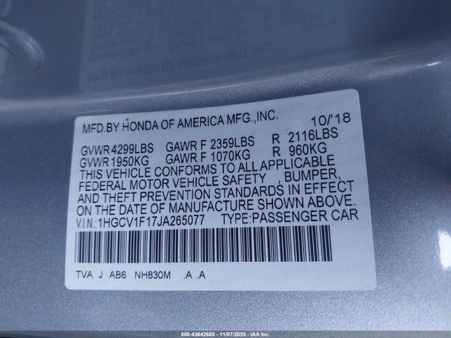 1HGCV1F17JA265077 Honda ACCORD LX