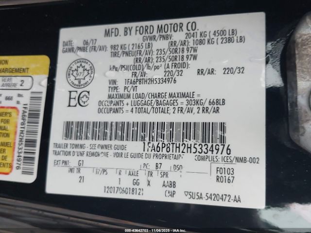 2017 FORD MUSTANG 1FA6P8TH2H5334976 Photo 8