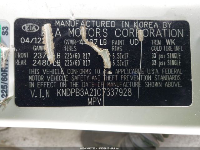 2012 KIA SPORTAGE KNDPB3A21C7337928 Photo 8
