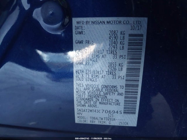 5N1AT2MT4JC706945 Nissan ROGUE SV