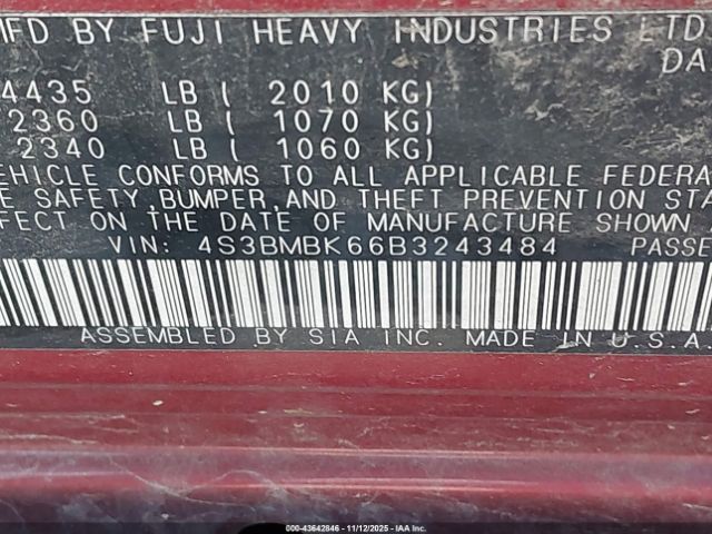 2011 SUBARU LEGACY 4S3BMBK66B3243484 Photo 8