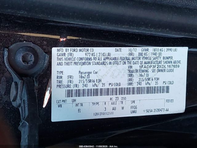 2013 FORD FOCUS 1FADP3F2XDL167659 Photo 8