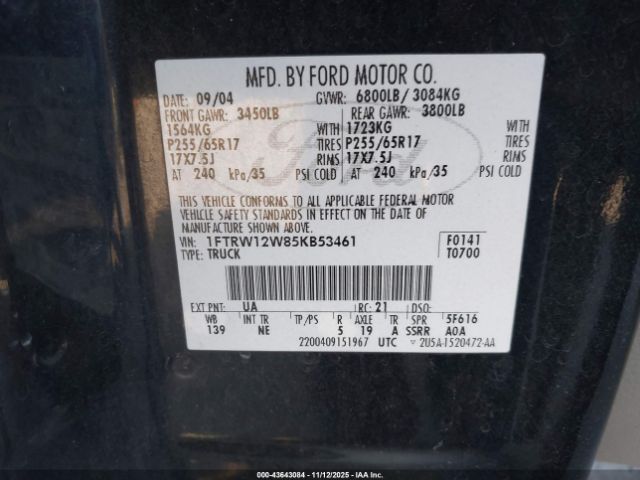2005 FORD F-150 1FTRW12W85KB53461 Photo 8
