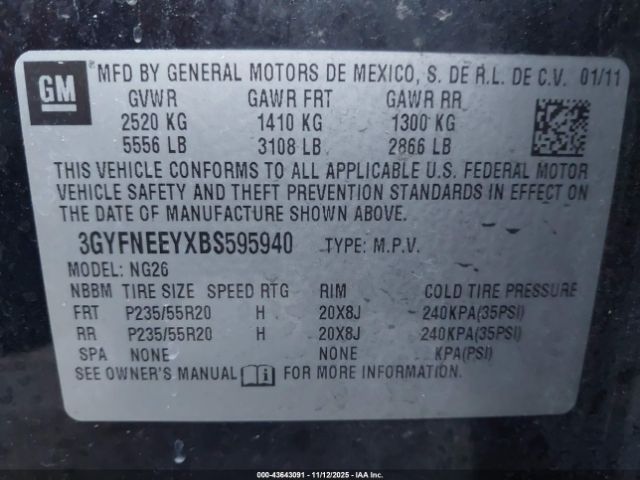 2011 CADILLAC SRX 3GYFNEEYXBS595940 Photo 8