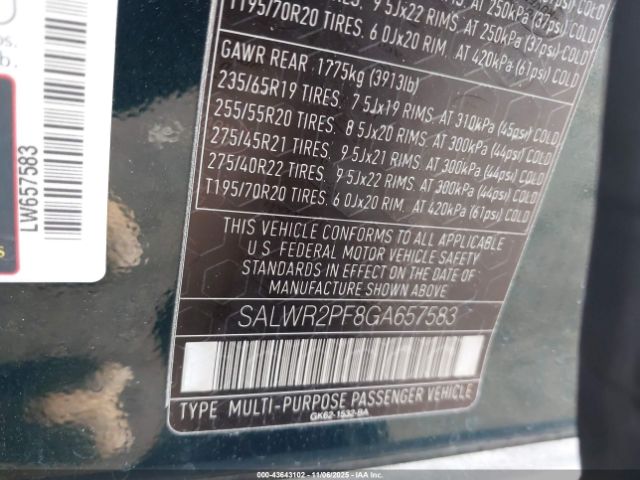 2016 LAND ROVER RANGE ROVER SPORT SALWR2PF8GA657583 Photo 8