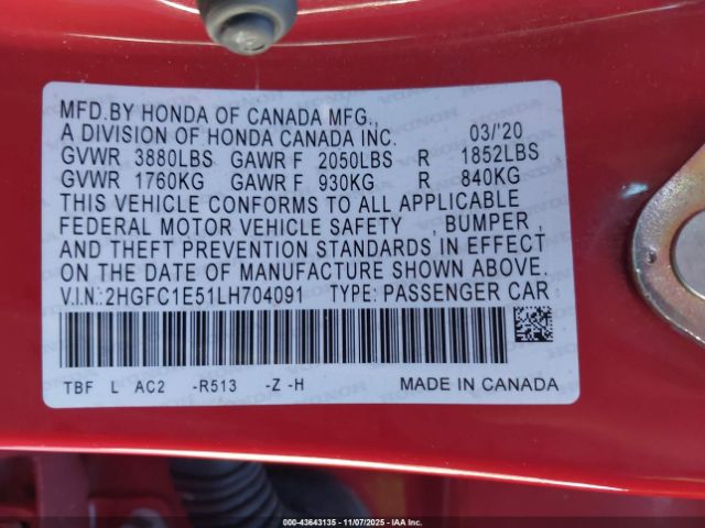 2020 HONDA CIVIC SI 2HGFC1E51LH704091 Photo 8