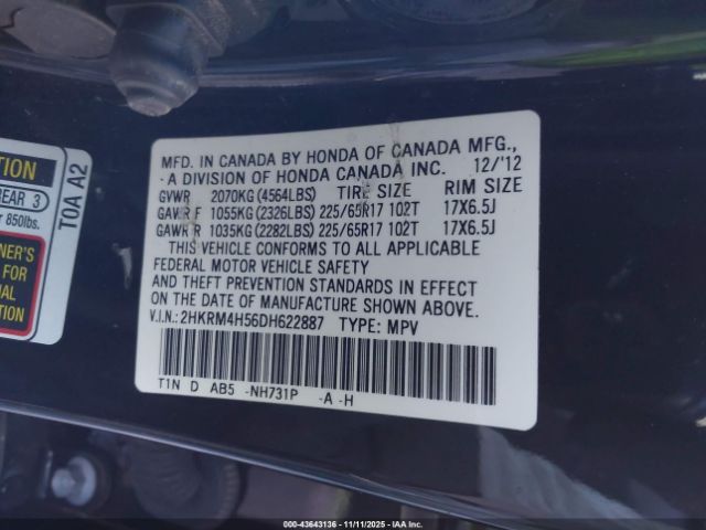 2013 HONDA CR-V 2HKRM4H56DH622887 Photo 8