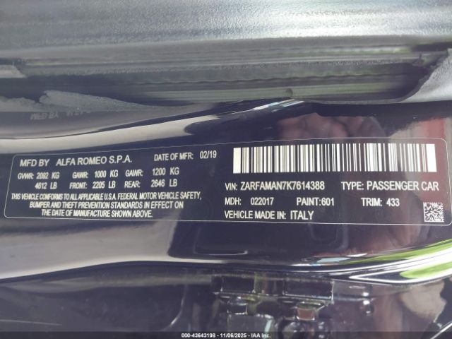 2019 ALFA ROMEO GIULIA ZARFAMAN7K7614388 Photo 8