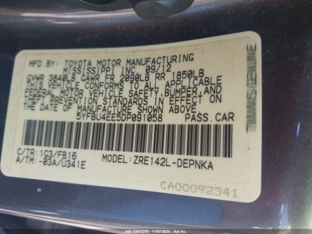 2013 TOYOTA COROLLA 5YFBU4EE5DP091058 Photo 8