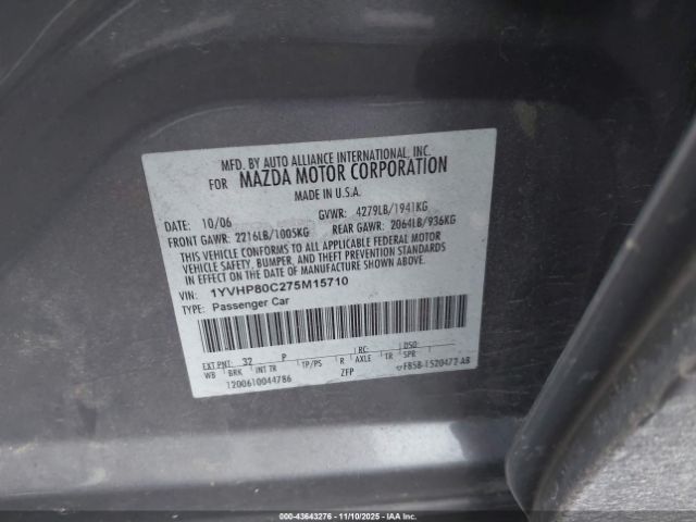 2007 MAZDA MAZDA6 1YVHP80C275M15710 Photo 8