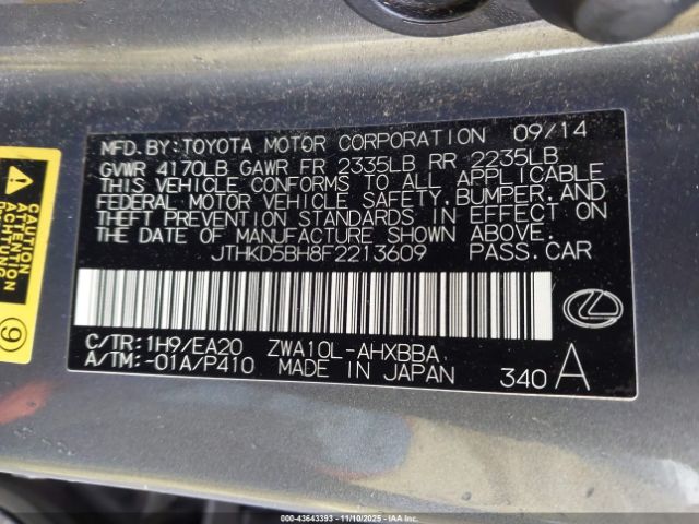 2015 LEXUS CT 200H JTHKD5BH8F2213609 Photo 8