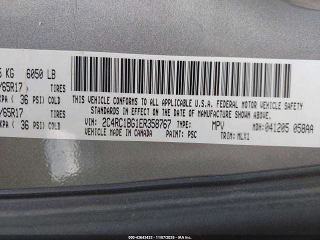 Продаж на аукціоні авто 2014 Chrysler Town & Country Touring, vin: 2C4RC1BG1ER358767, номер лоту: 43643432