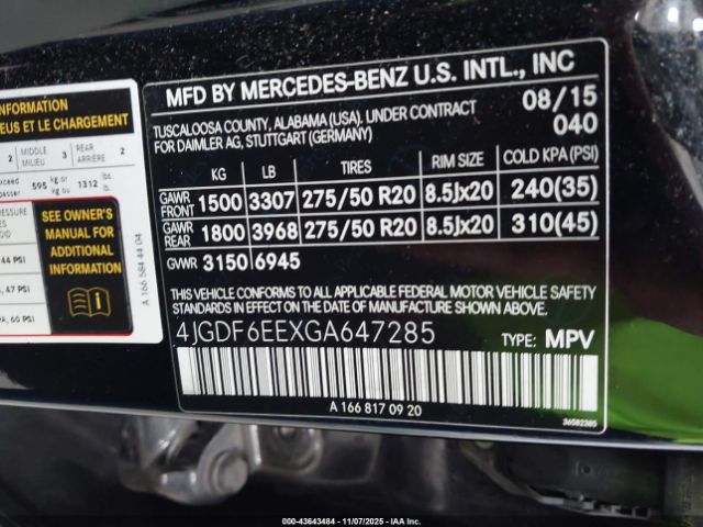 2016 MERCEDES-BENZ GL 450 4JGDF6EEXGA647285 Photo 8