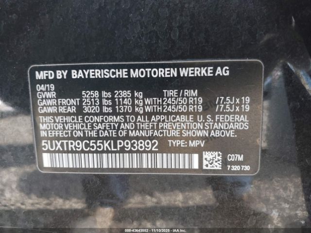 2019 BMW X3 5UXTR9C55KLP93892 Photo 8
