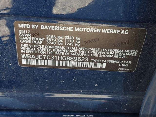 2017 BMW 540I WBAJE7C31HG889623 Photo 8