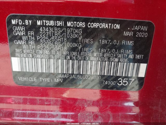 2020 MITSUBISHI OUTLANDER SPORT JA4AP3AU5LU029391 Photo 8