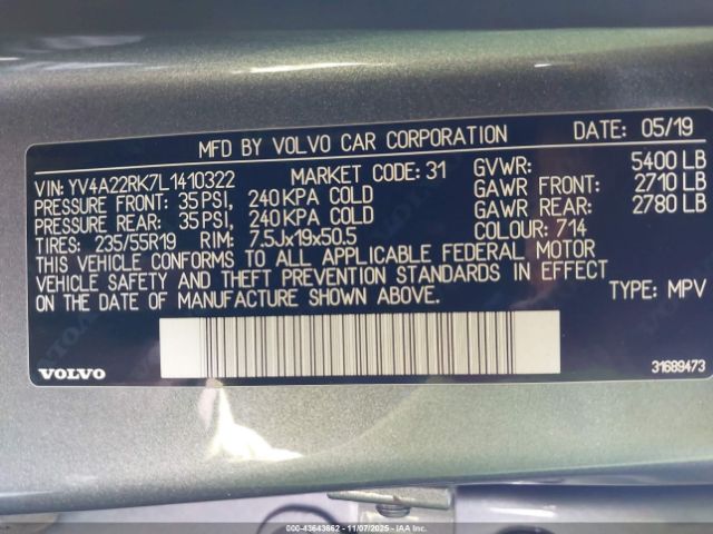 2020 VOLVO XC60 YV4A22RK7L1410322 Photo 8