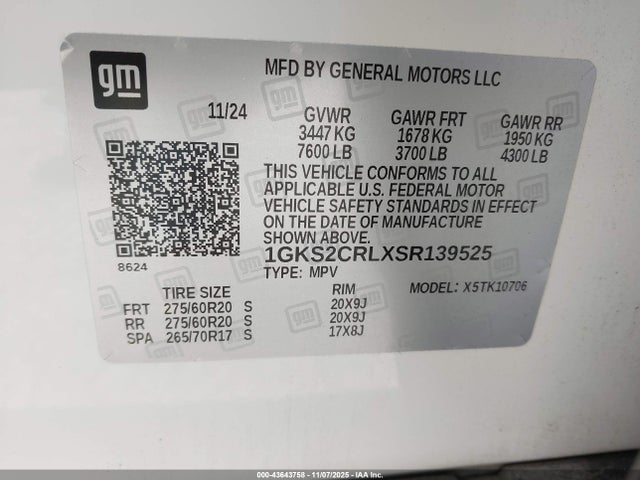 1GKS2CRLXSR139525 GMC Yukon 4wd At4