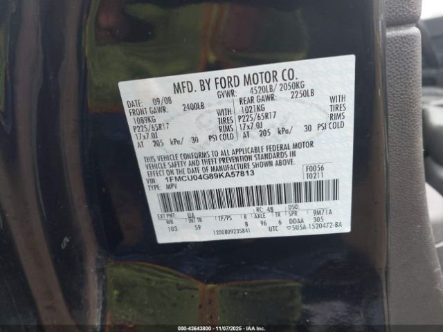 2009 FORD ESCAPE 1FMCU04G89KA57813 Photo 8