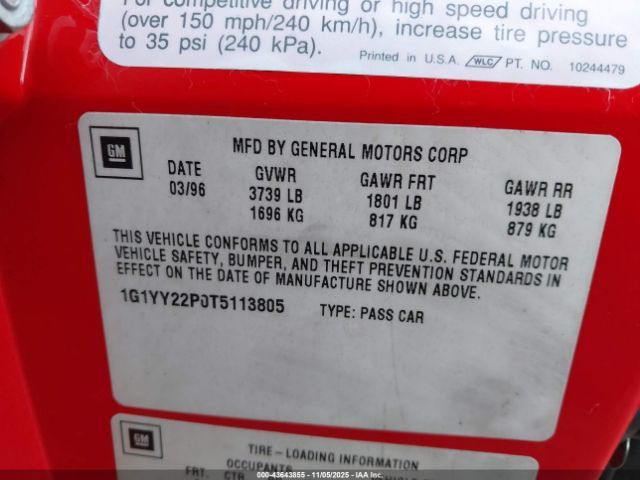 1996 CHEVROLET CORVETTE 1G1YY22P0T5113805 Photo 8