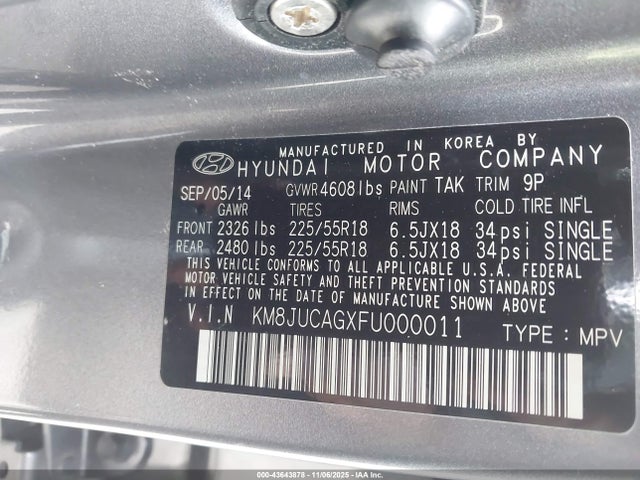 KM8JUCAGXFU000011 Hyundai Tucson Limited